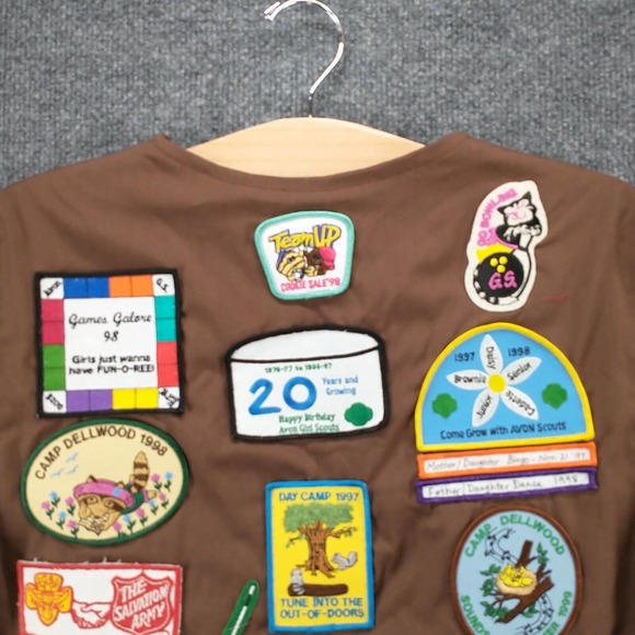 Girl Scout USA Hoosier Capital Uniform Vest Brown Actual 40x20.5 Vintage Patches - Picture 7 of 11